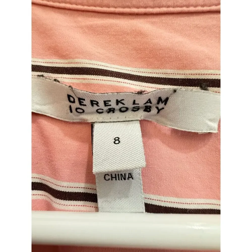 Derek Lam 10 Crosby Pink White Striped Shirt Dress Size 8 Designer Classic - Picture 6 of 8